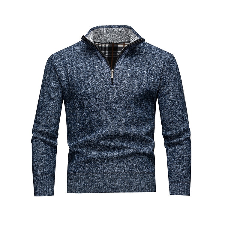 Men's Fleece Lined Mock Neck Half-Zip Knit Sweater Thick Pullover