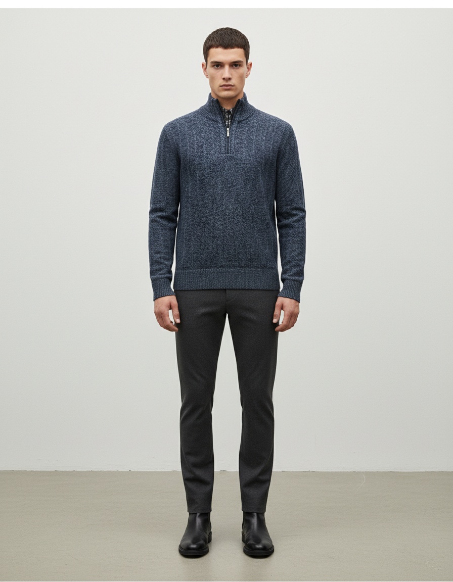 Men's Fleece Lined Mock Neck Half-Zip Knit Sweater Thick Pullover