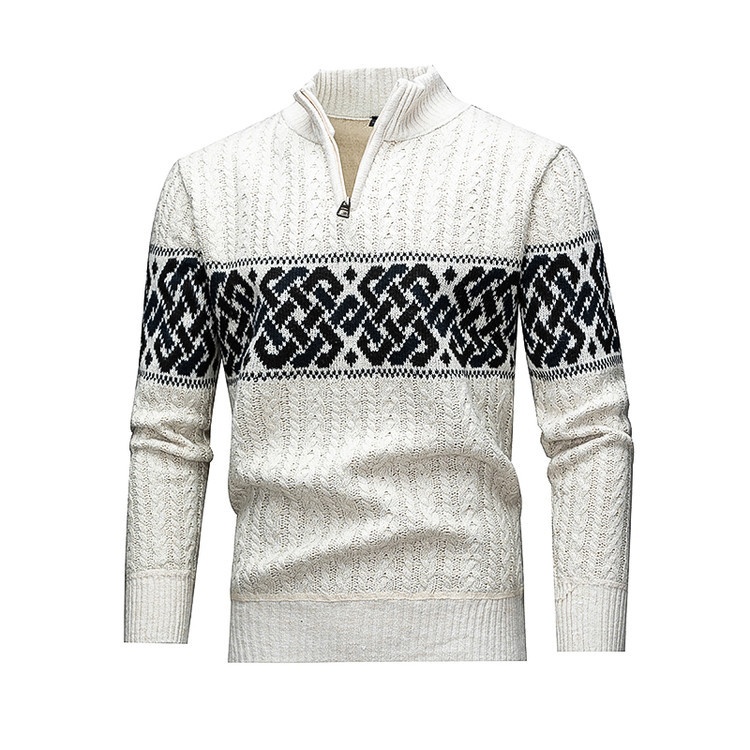 Men's Heavy Jacquard Half-Zip Pullover Slim Fit Knit Sweater