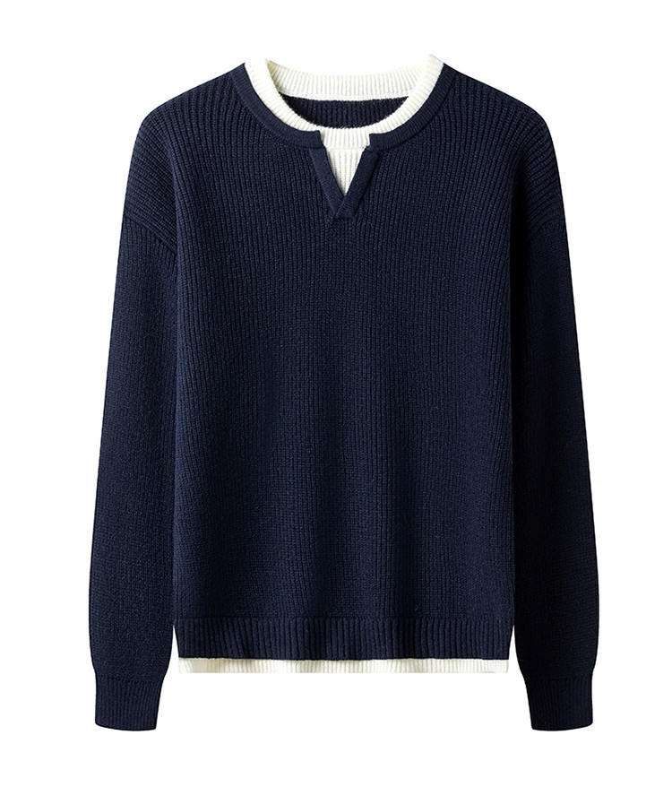 Men's 2-in-1 Casual Knit Sweater Loose Fit Pullover Base Layer