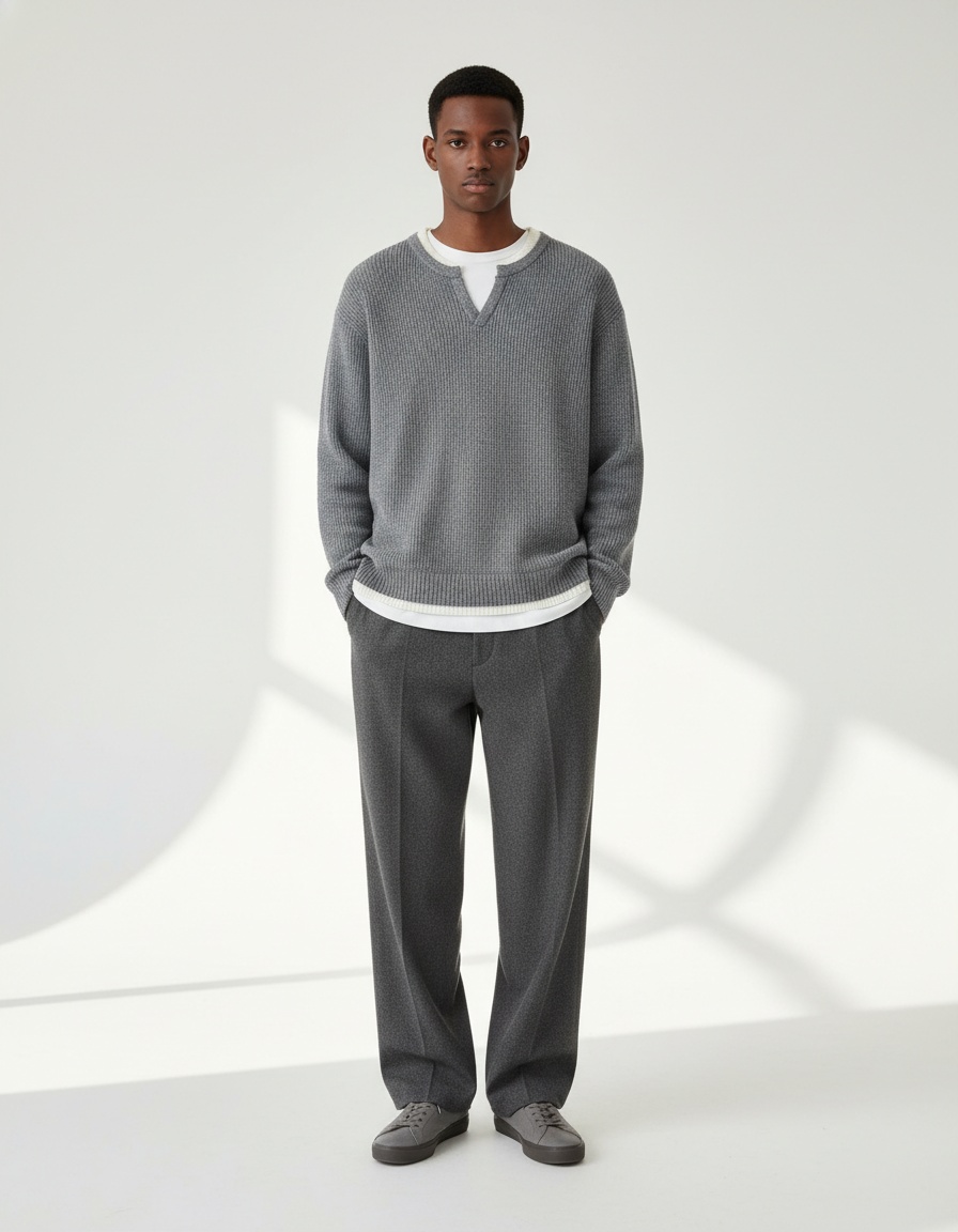 Men's 2-in-1 Casual Knit Sweater Loose Fit Pullover Base Layer