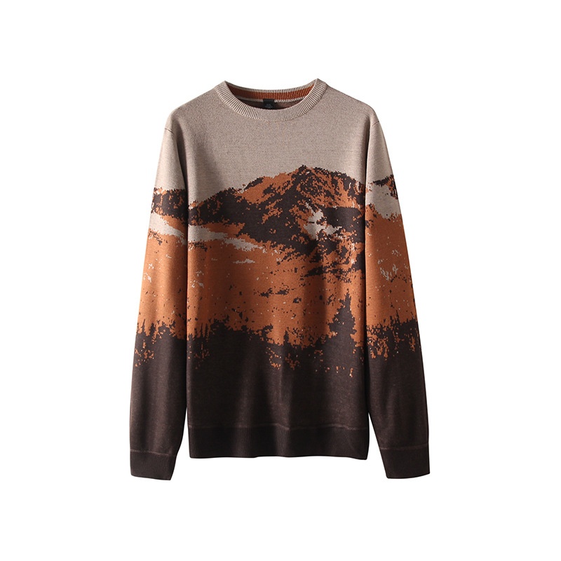 Men's Gradient Long Sleeve Knit Sweater Crewneck Fashion Pullover