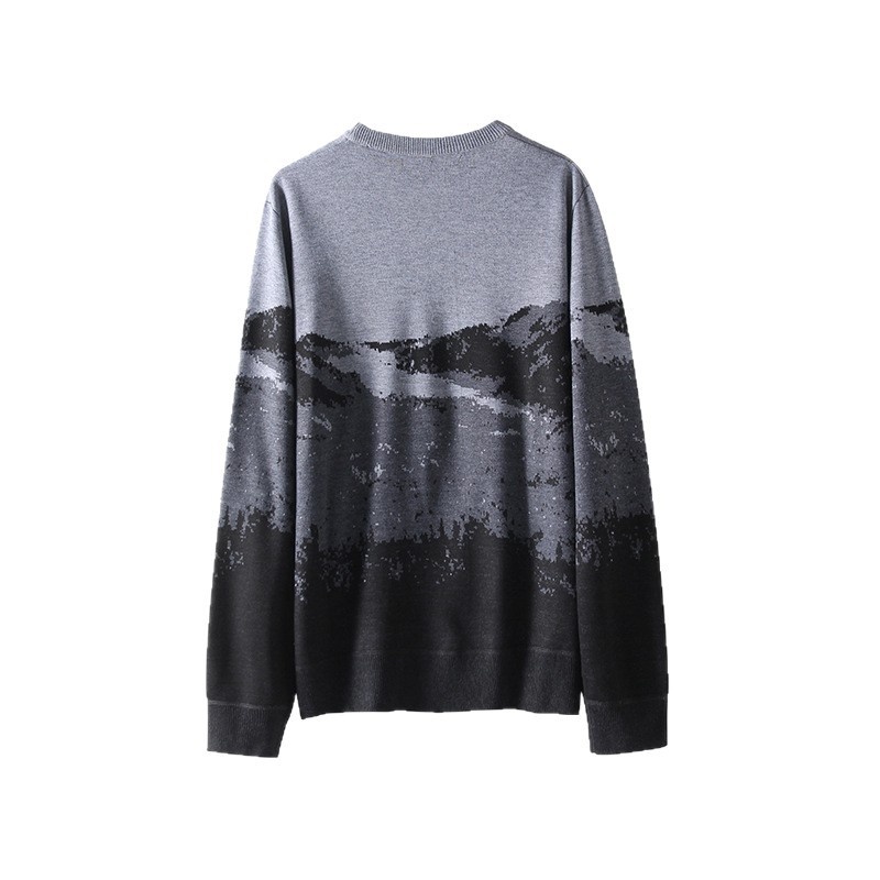 Men's Gradient Long Sleeve Knit Sweater Crewneck Fashion Pullover