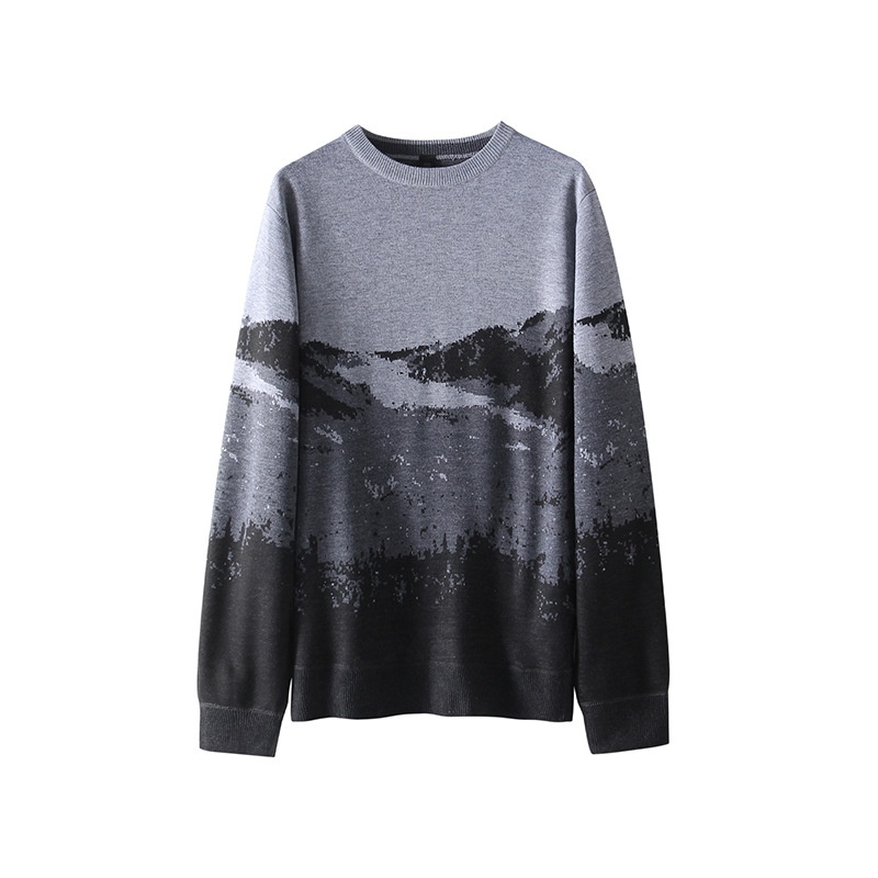 Men's Gradient Long Sleeve Knit Sweater Crewneck Fashion Pullover