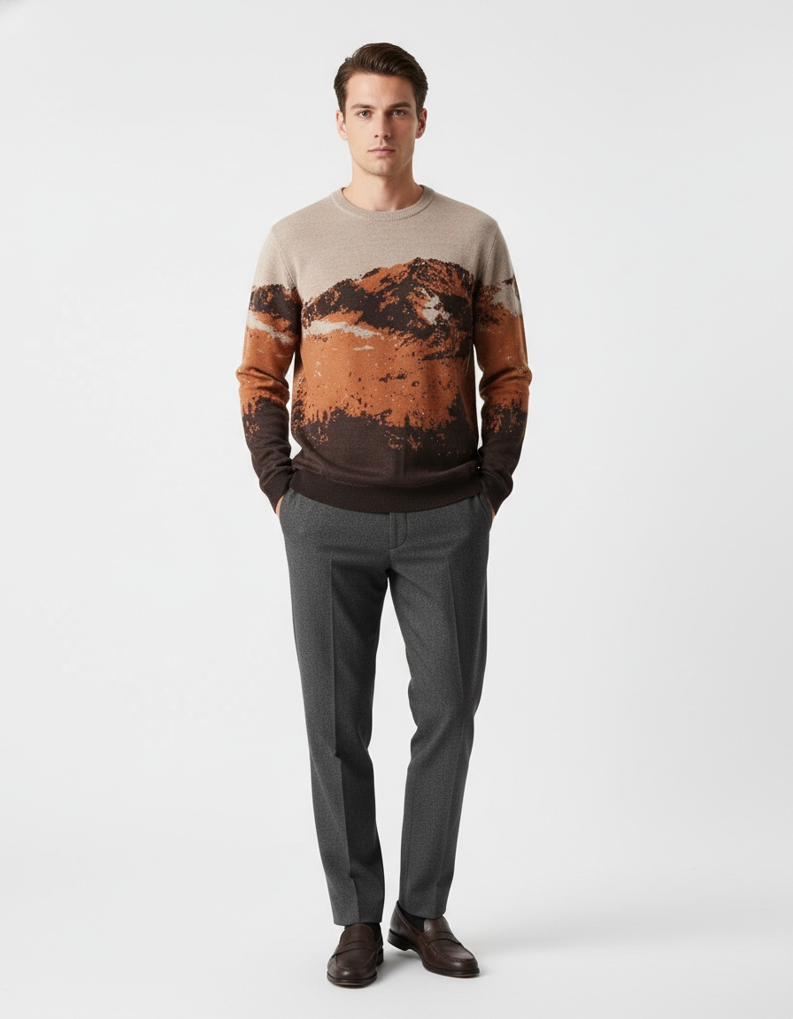 Men's Gradient Long Sleeve Knit Sweater Crewneck Fashion Pullover