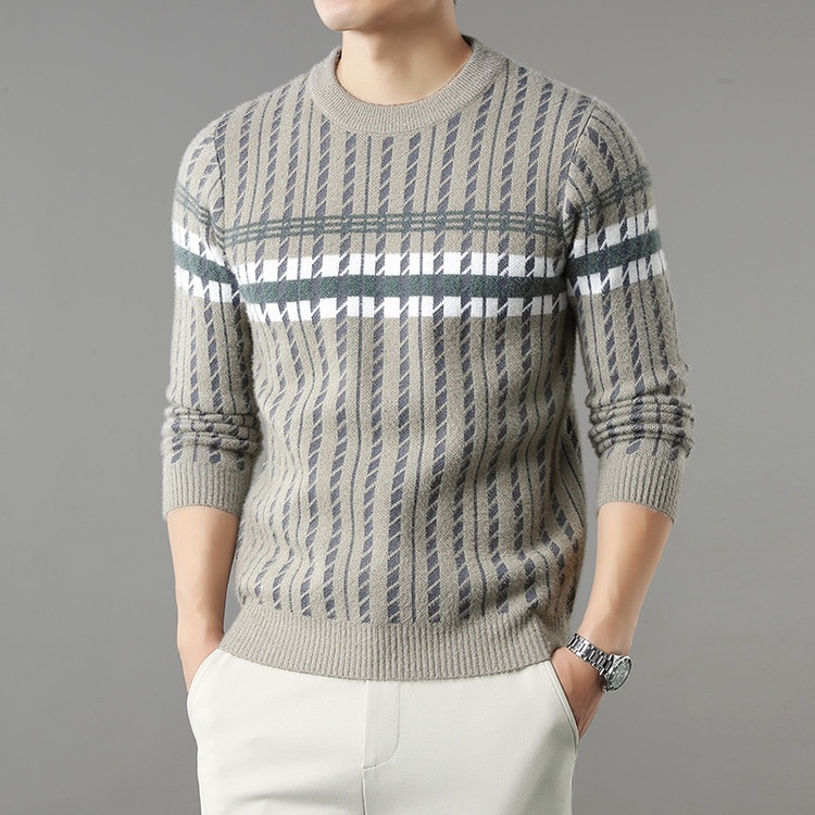 Men's Crewneck Pullover Sweater Long Sleeve Middle-Aged Knit Top