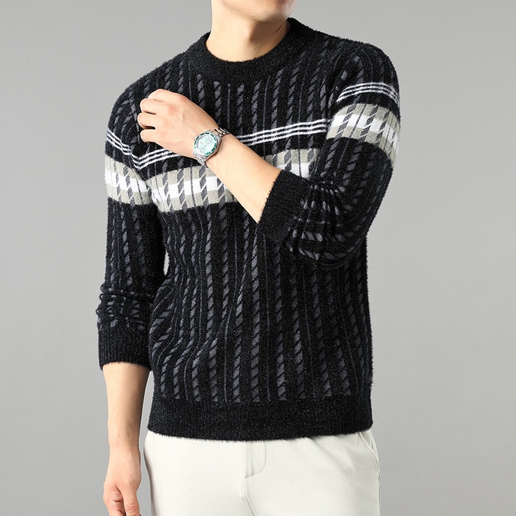 Men's Crewneck Pullover Sweater Long Sleeve Middle-Aged Knit Top