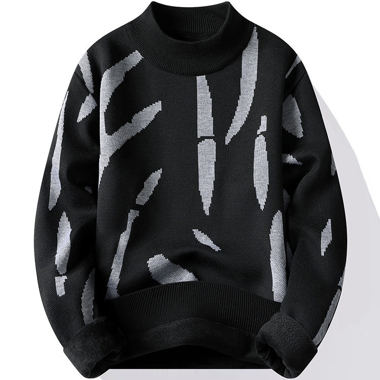 Men's Winter Crewneck Fleece Lined Warm Sweater Loose Fit Knitwear