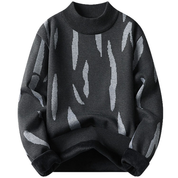 Men's Winter Crewneck Fleece Lined Warm Sweater Loose Fit Knitwear
