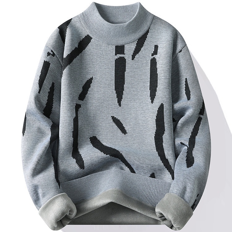 Men's Winter Crewneck Fleece Lined Warm Sweater Loose Fit Knitwear