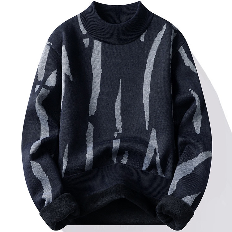 Men's Winter Crewneck Fleece Lined Warm Sweater Loose Fit Knitwear