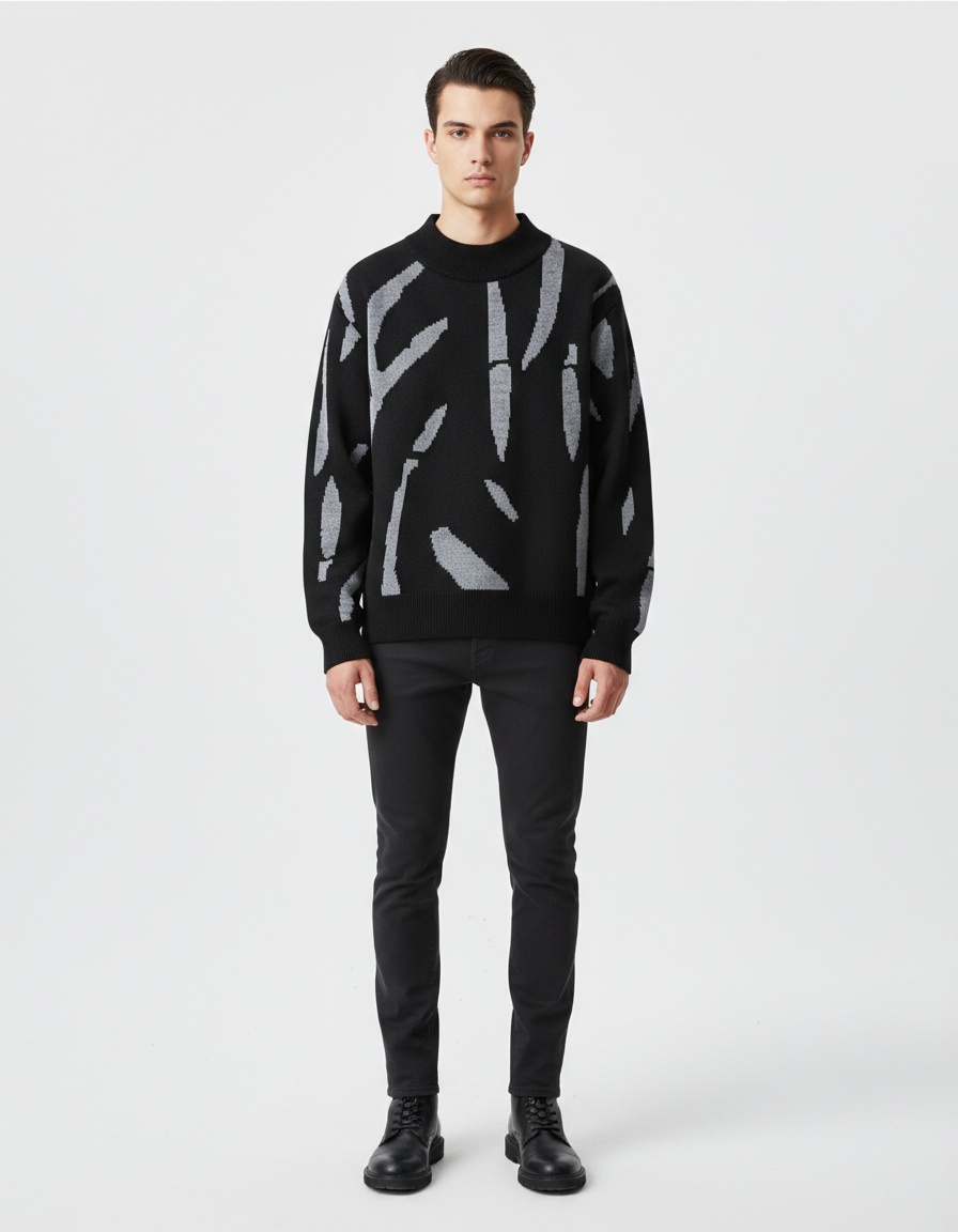 Men's Winter Crewneck Fleece Lined Warm Sweater Loose Fit Knitwear