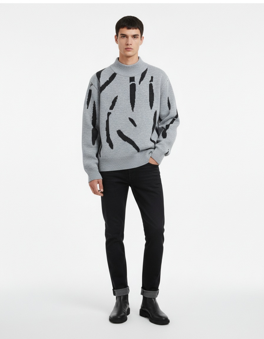 Men's Winter Crewneck Fleece Lined Warm Sweater Loose Fit Knitwear