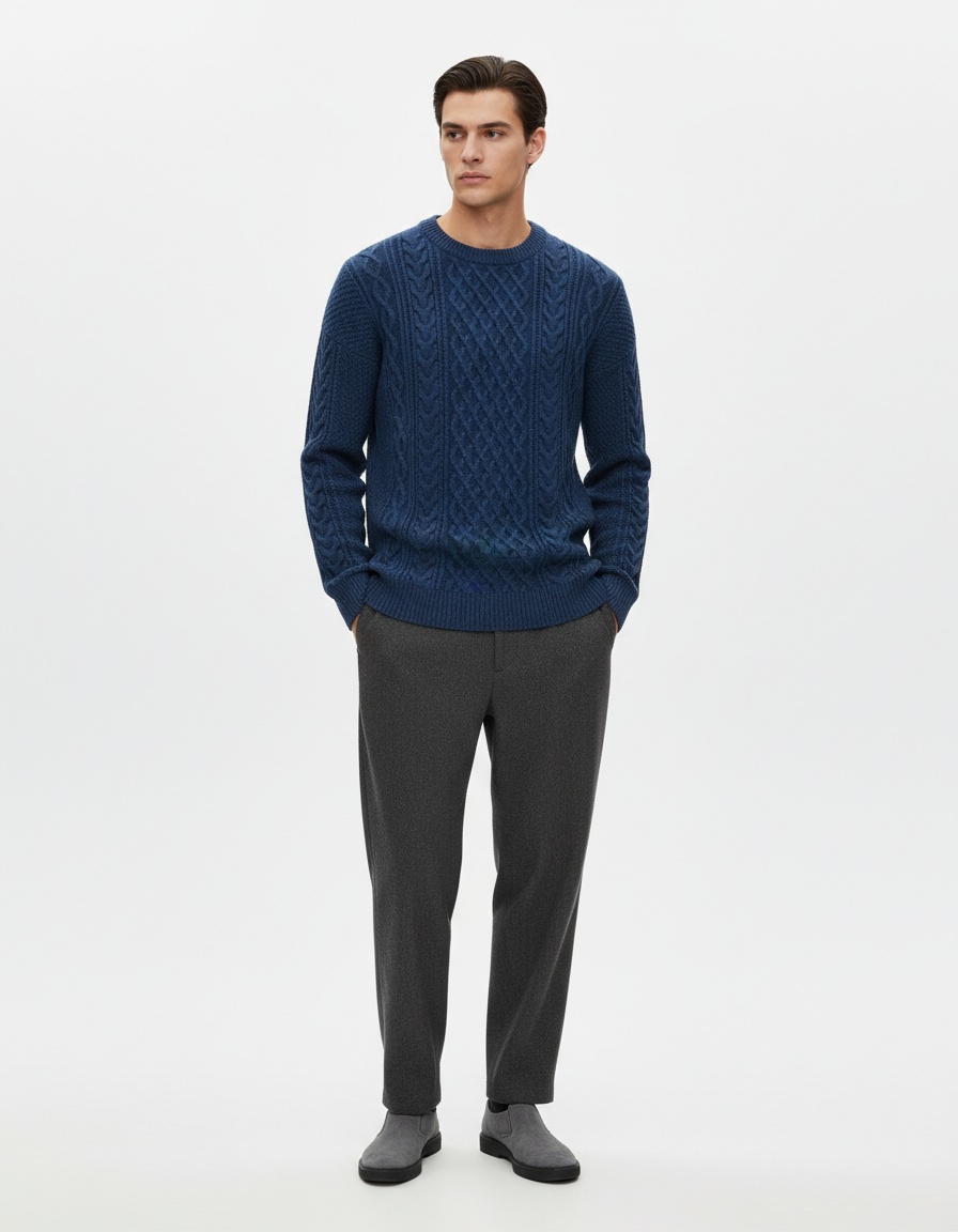 Men's Solid Color Fashion Knit Base Layer Long Sleeve Sweater Top