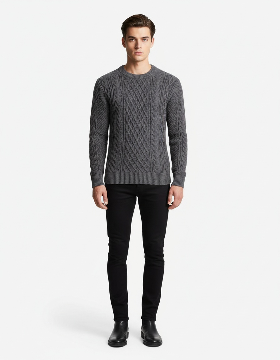 Men's Solid Color Fashion Knit Base Layer Long Sleeve Sweater Top