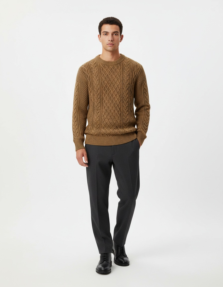 Men's Solid Color Fashion Knit Base Layer Long Sleeve Sweater Top