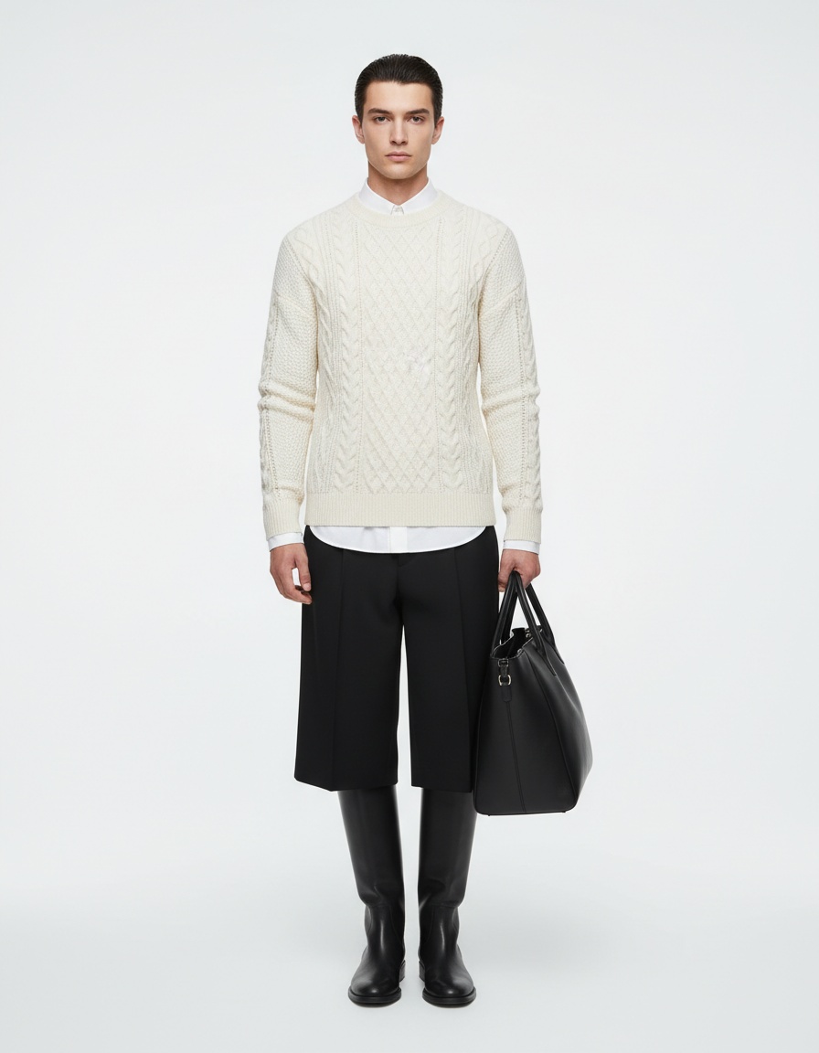 Men's Solid Color Fashion Knit Base Layer Long Sleeve Sweater Top