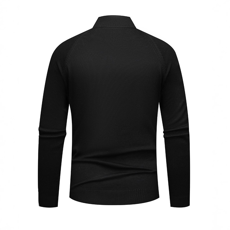 Men's Mock Neck Zip Knit Sweater Solid Color Long Sleeve Pullover