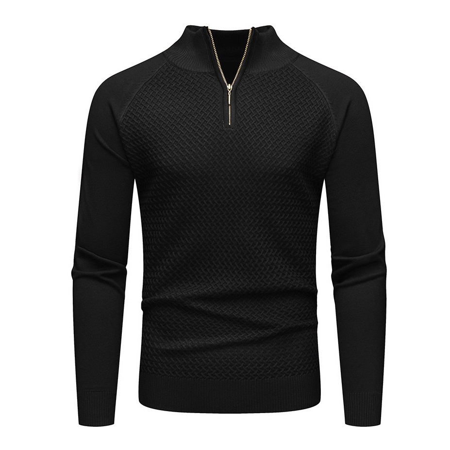 Men's Mock Neck Zip Knit Sweater Solid Color Long Sleeve Pullover