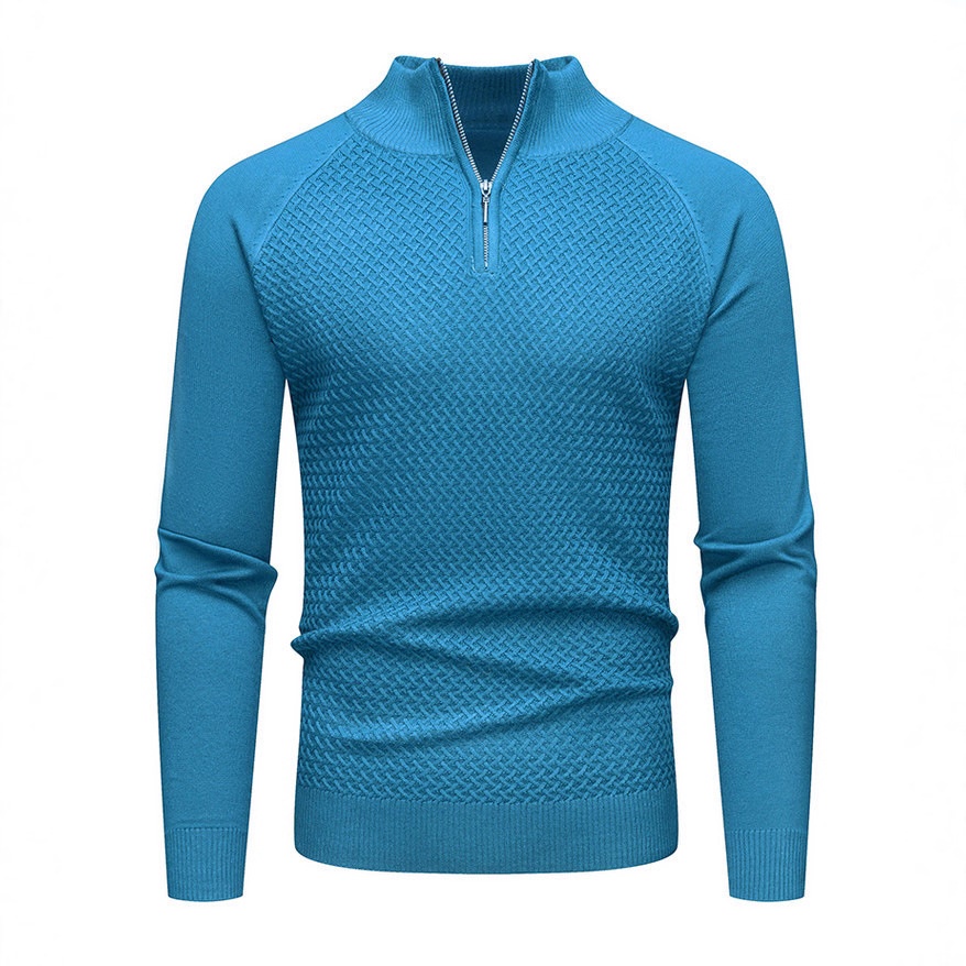Men's Mock Neck Zip Knit Sweater Solid Color Long Sleeve Pullover