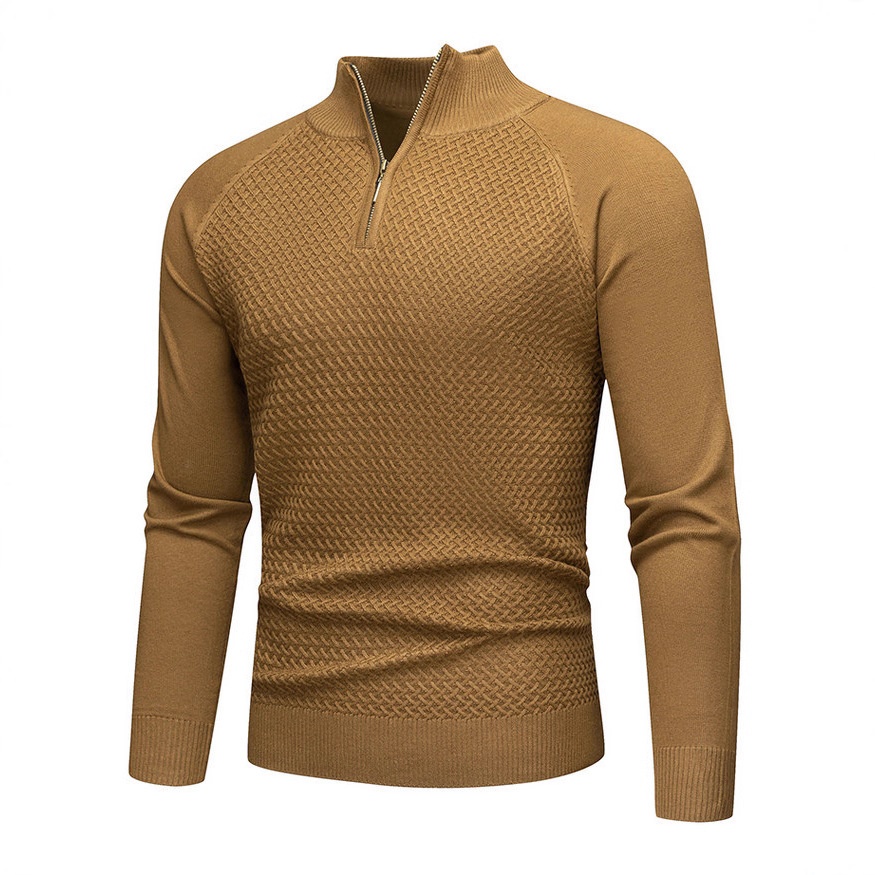 Men's Mock Neck Zip Knit Sweater Solid Color Long Sleeve Pullover