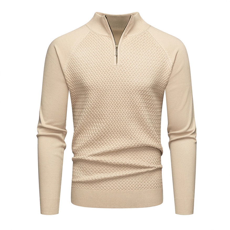 Men's Mock Neck Zip Knit Sweater Solid Color Long Sleeve Pullover