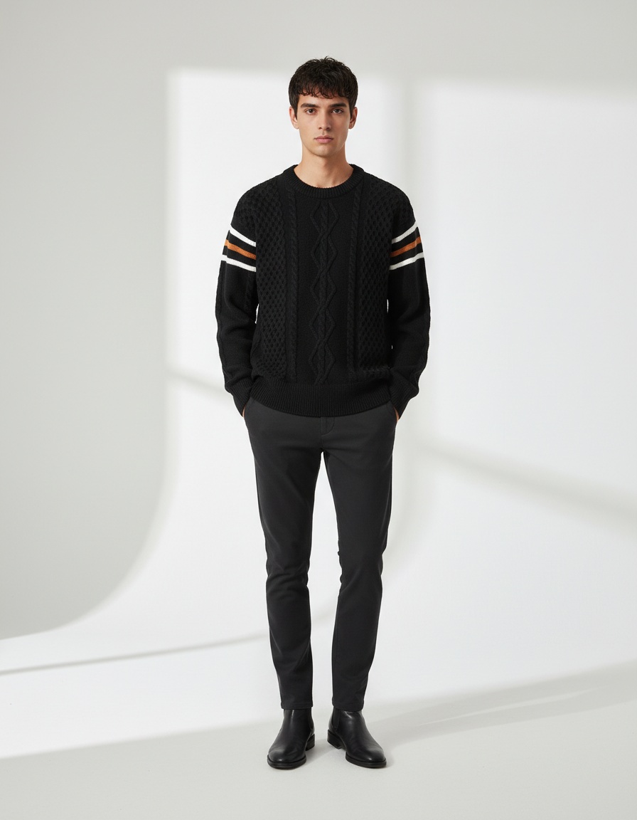 Men's Warm Knit Patchwork Sweater Fashion Casual Knitwear