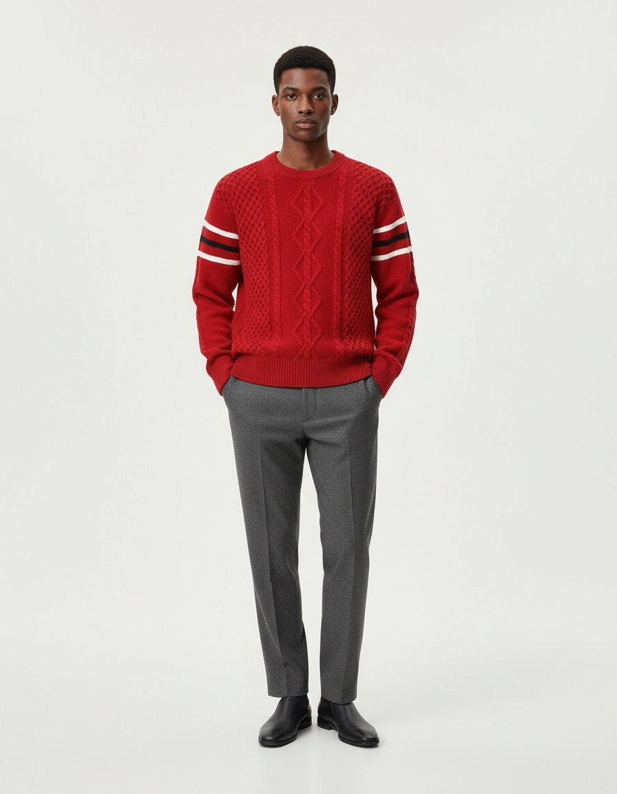 Men's Warm Knit Patchwork Sweater Fashion Casual Knitwear