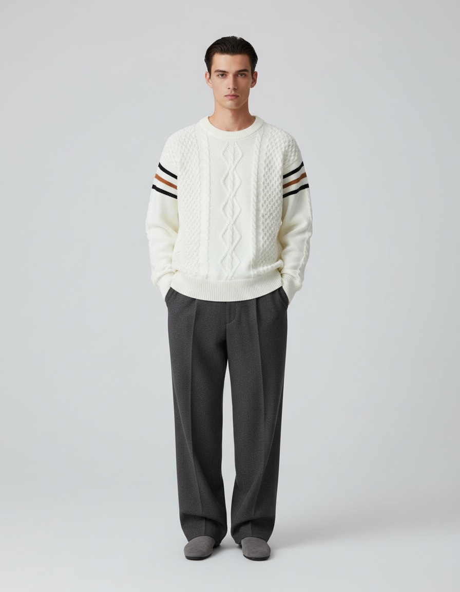 Men's Warm Knit Patchwork Sweater Fashion Casual Knitwear