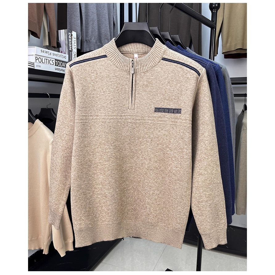 Men's Mock Neck Zip Knit Sweater Fashion Warm Long Sleeve Pullover