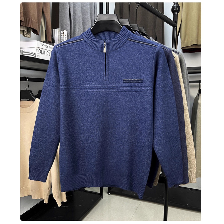 Men's Mock Neck Zip Knit Sweater Fashion Warm Long Sleeve Pullover