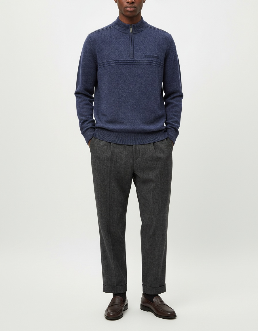 Men's Mock Neck Zip Knit Sweater Fashion Warm Long Sleeve Pullover