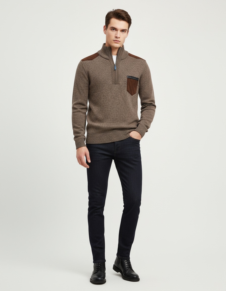 Men's Half-Zip Pullover Sweater Thick Casual Knit Top