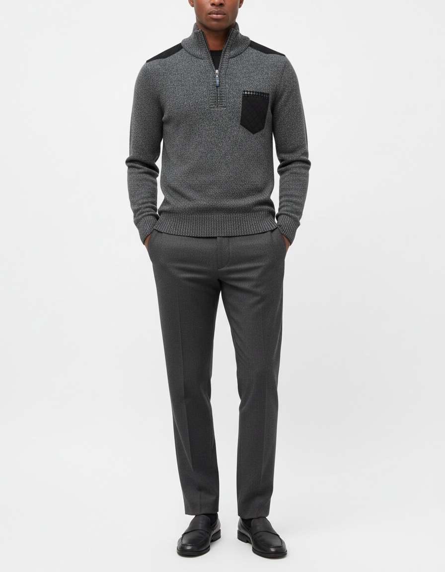 Men's Half-Zip Pullover Sweater Thick Casual Knit Top