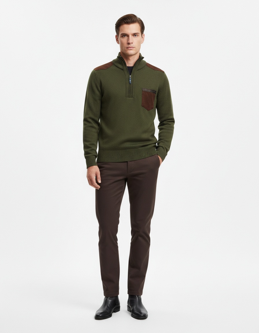 Men's Half-Zip Pullover Sweater Thick Casual Knit Top