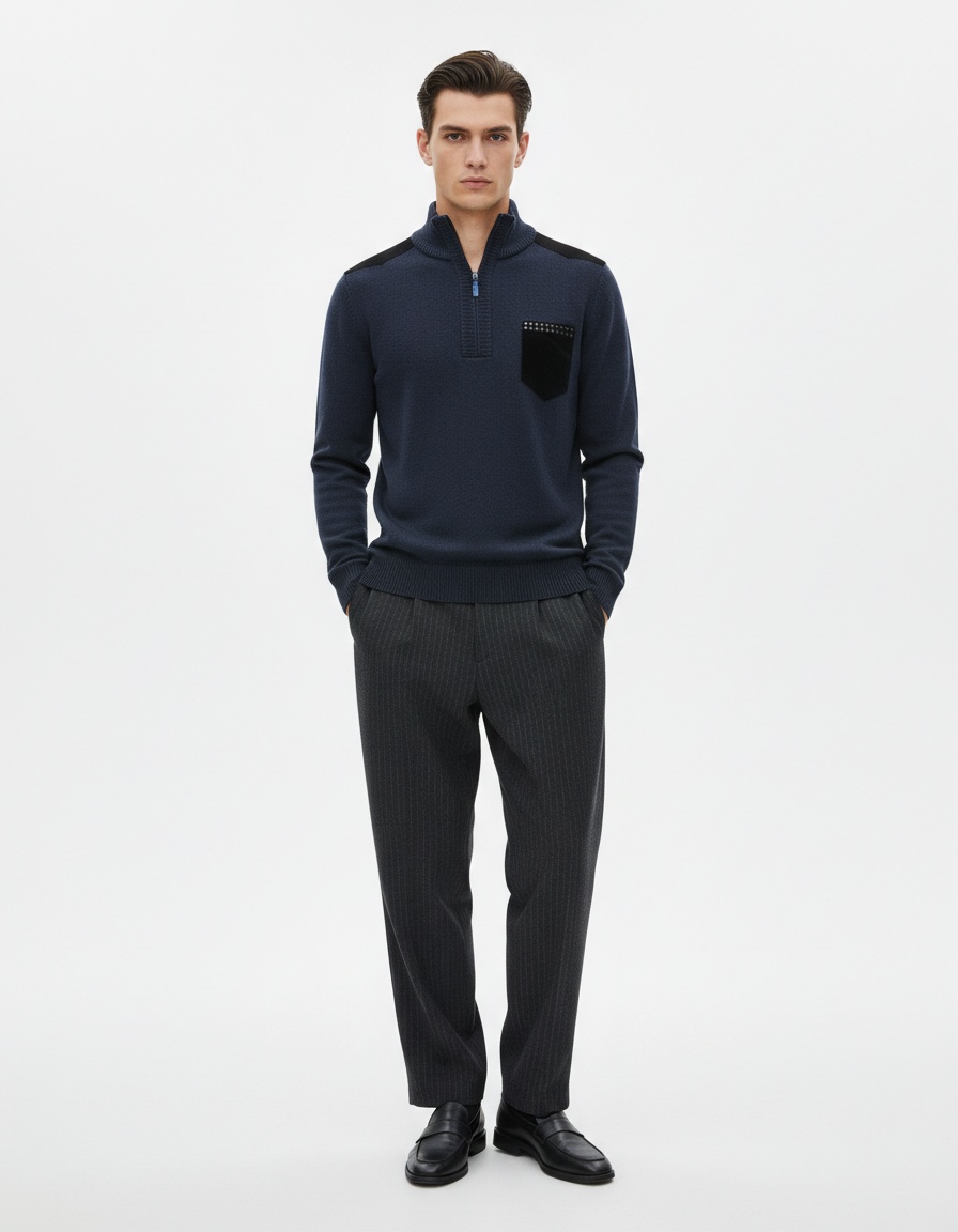 Men's Half-Zip Pullover Sweater Thick Casual Knit Top