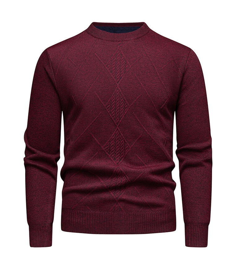 Men's Argyle Knit Sweater Long Sleeve Fleece Lined Warm Pullover