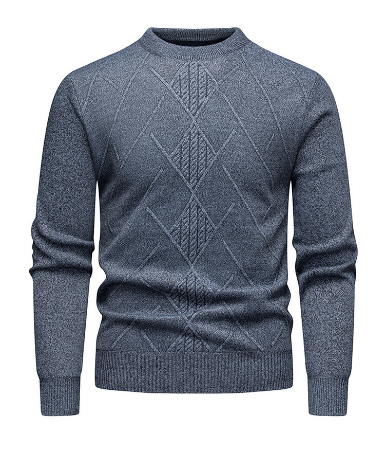 Men's Argyle Knit Sweater Long Sleeve Fleece Lined Warm Pullover