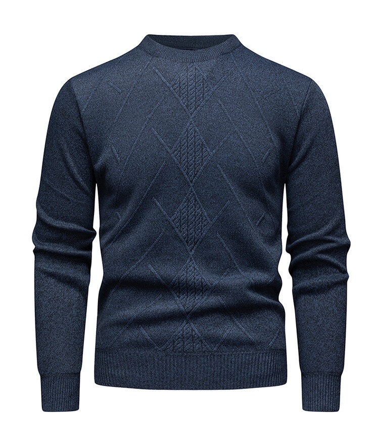 Men's Argyle Knit Sweater Long Sleeve Fleece Lined Warm Pullover