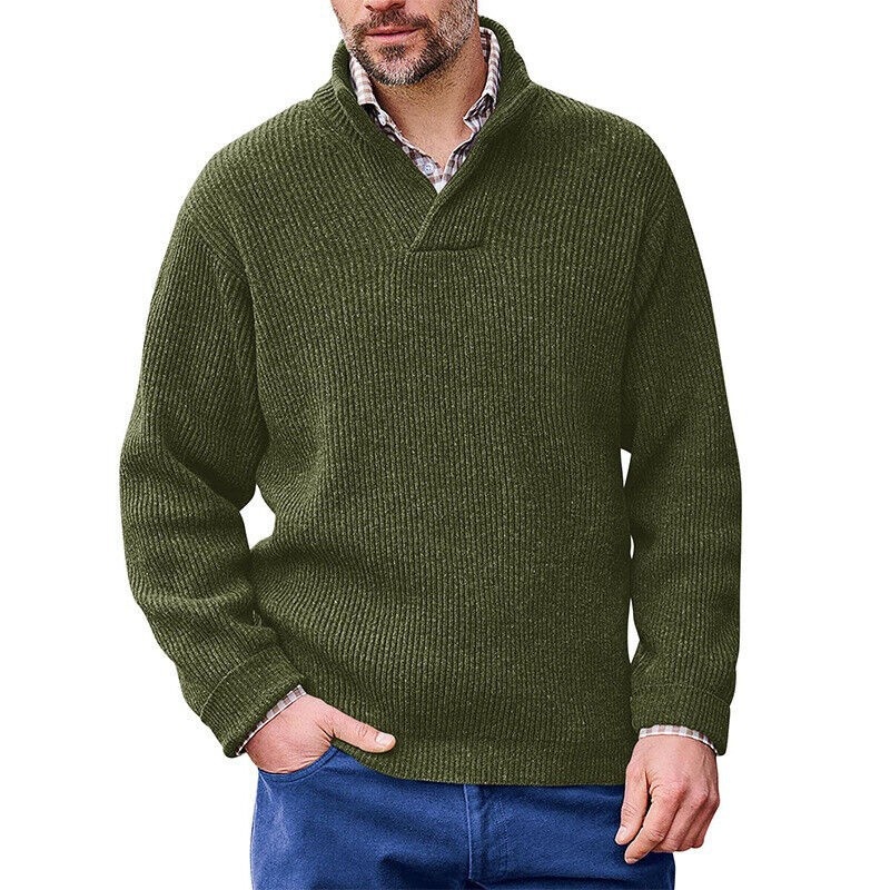 Men's V-Neck Pullover Sweater Solid Color Loose Fit Knitwear