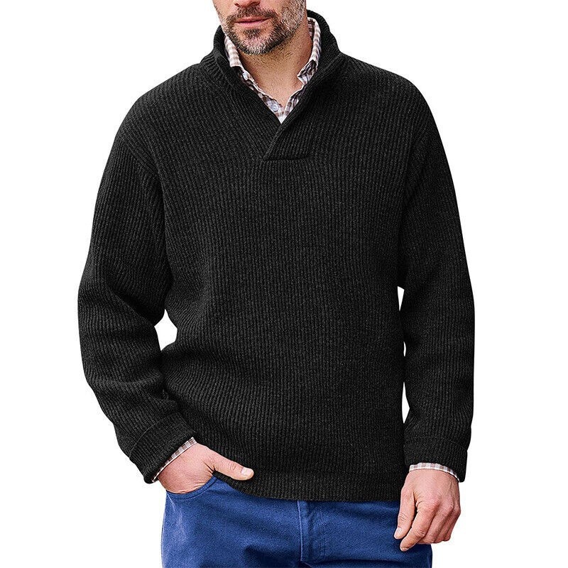Men's V-Neck Pullover Sweater Solid Color Loose Fit Knitwear