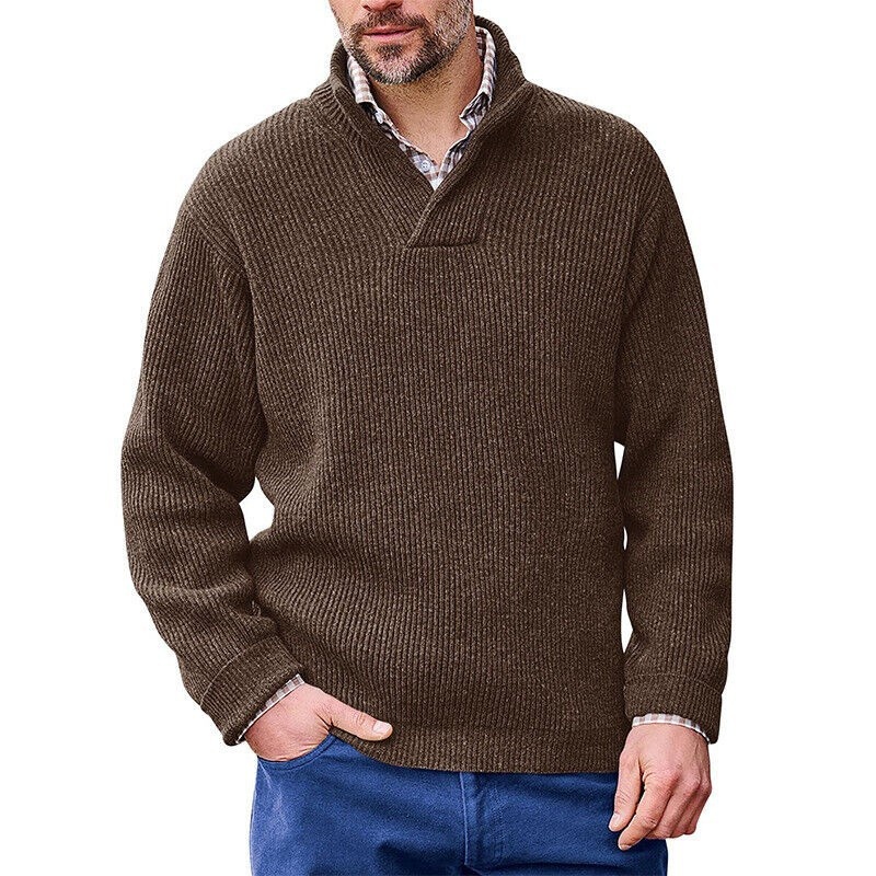 Men's V-Neck Pullover Sweater Solid Color Loose Fit Knitwear