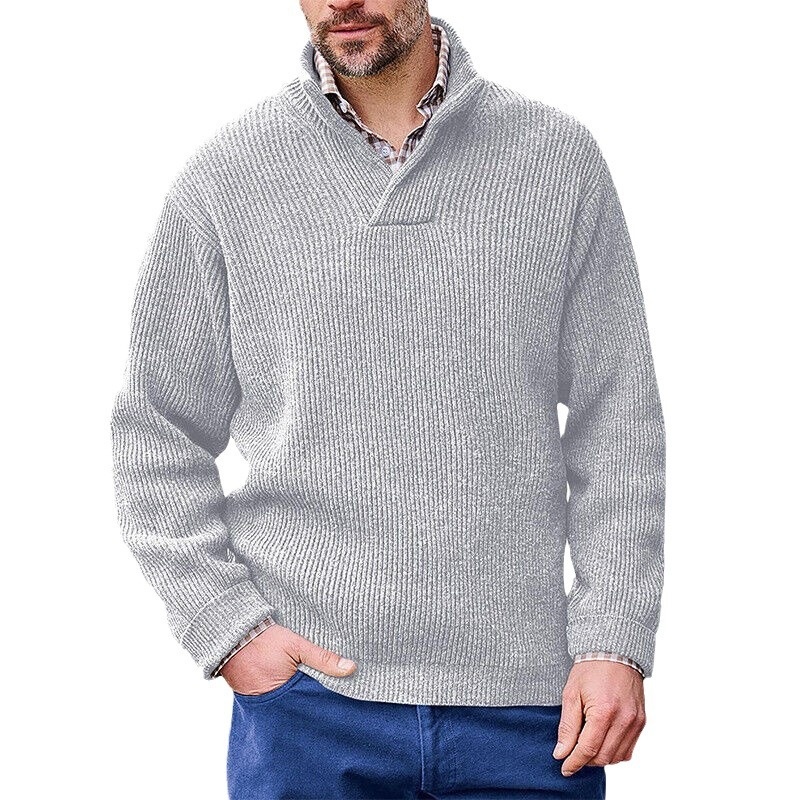 Men's V-Neck Pullover Sweater Solid Color Loose Fit Knitwear