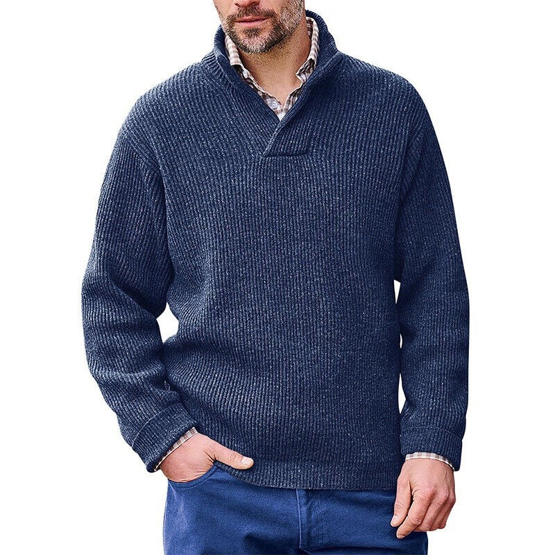 Men's V-Neck Pullover Sweater Solid Color Loose Fit Knitwear