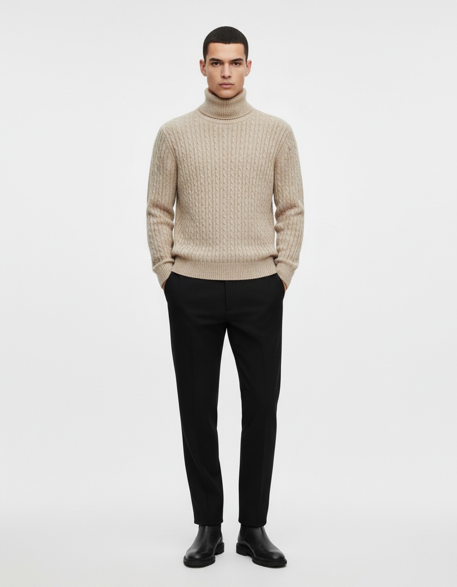 Men's Cable Knit Pullover Slim Fit Casual Sweater