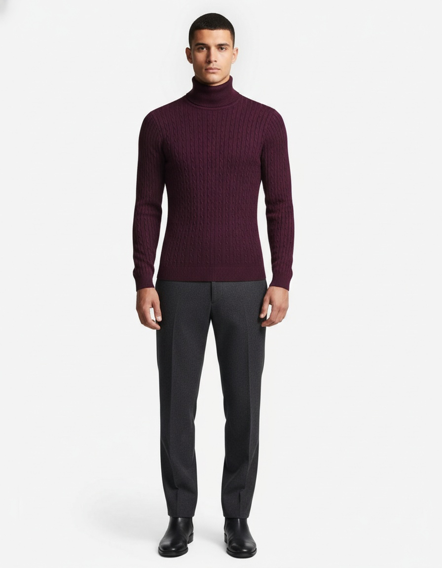 Men's Cable Knit Pullover Slim Fit Casual Sweater