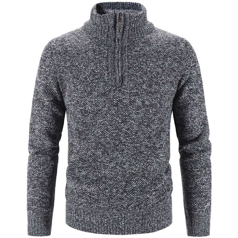 Men's Stand Collar Half-Zip Pullover Thick Casual Winter Knitwear