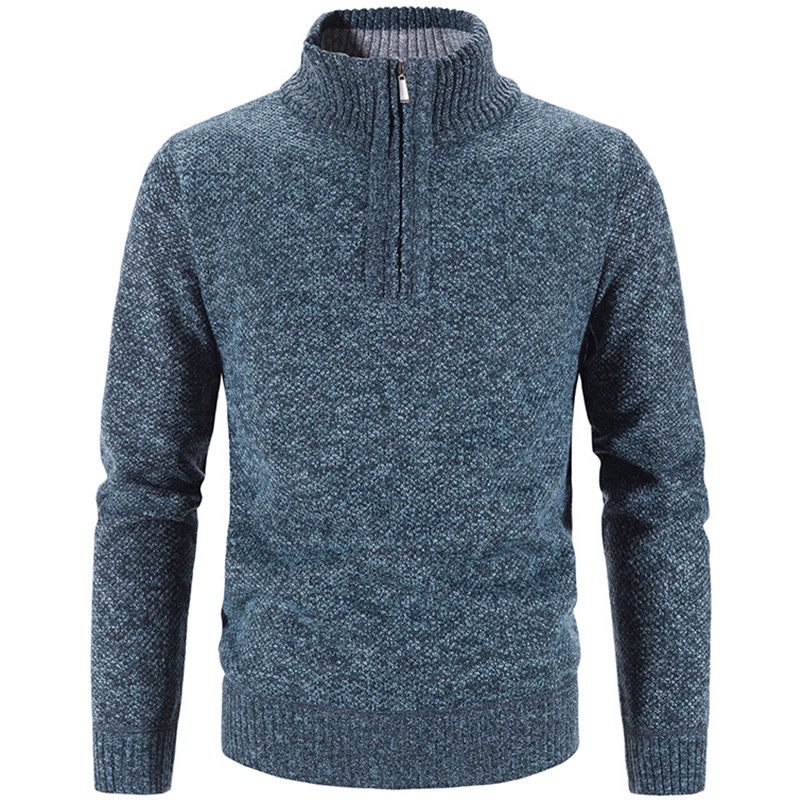 Men's Stand Collar Half-Zip Pullover Thick Casual Winter Knitwear