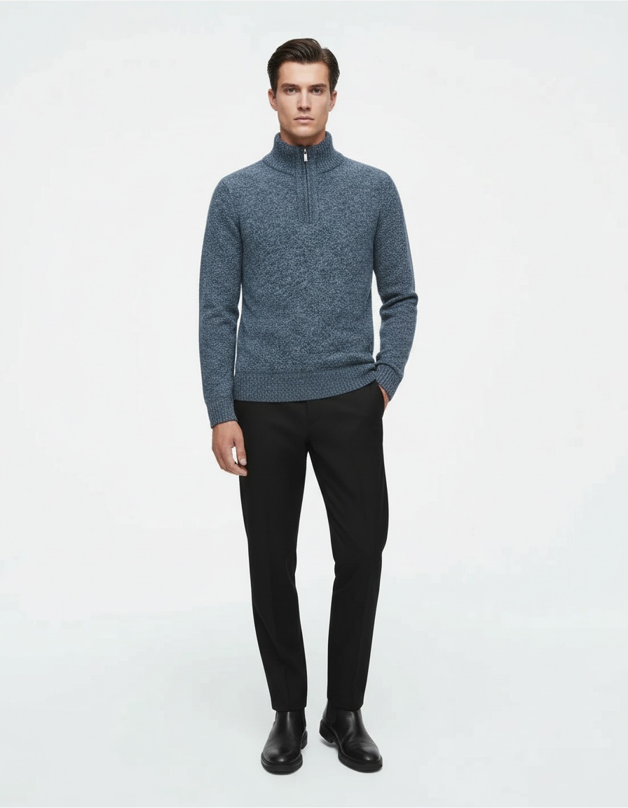 Men's Stand Collar Half-Zip Pullover Thick Casual Winter Knitwear