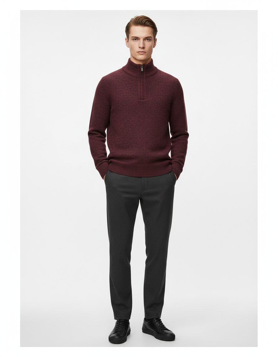 Men's Stand Collar Half-Zip Pullover Thick Casual Winter Knitwear
